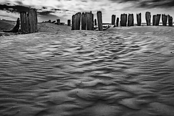 20100810 IMG_8849 Old railroad pier on Moclips WA beach MWS BW NewSky V4-Enhanced.jpg